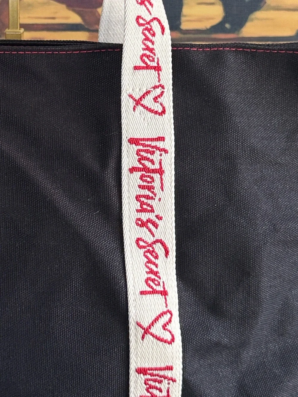 Victoria's Secret 🖤❤️ BLACK WITH RED LOGO STRAPS CANVAS ❤️🖤 TOTE BAG 🌟NWT🌟